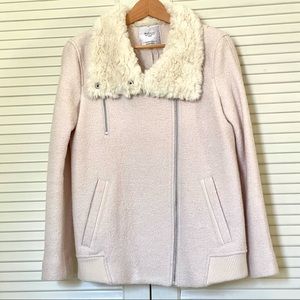 ZARA Pink Wool Blend Coat With Faux Fur Collar Size S